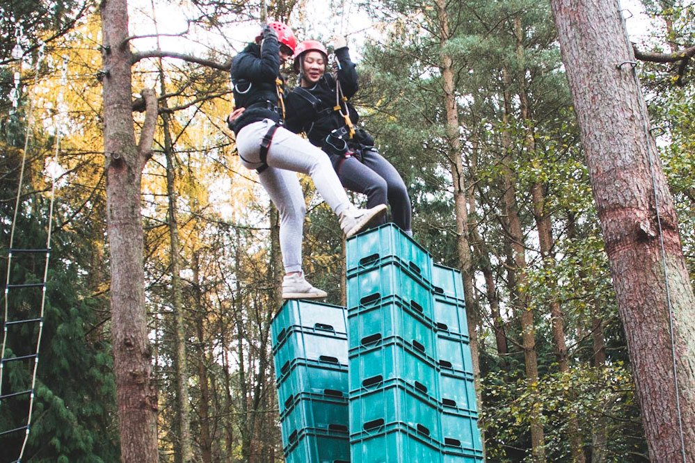 The cost of team building events in Scotland: image of ropes course with Cairngorms Activities